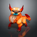 Fantasy Creature Character Featuring Orange Fur Blue Snout Horns Pointed Ears And Flame Design