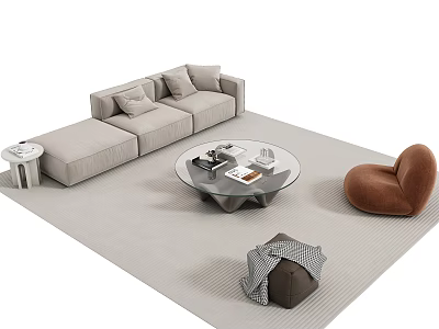 Sofa Coffee Table Combination Multi-person Sofa Leisure Sand Publishing Art Sofa Jewelry Ornaments 3d model