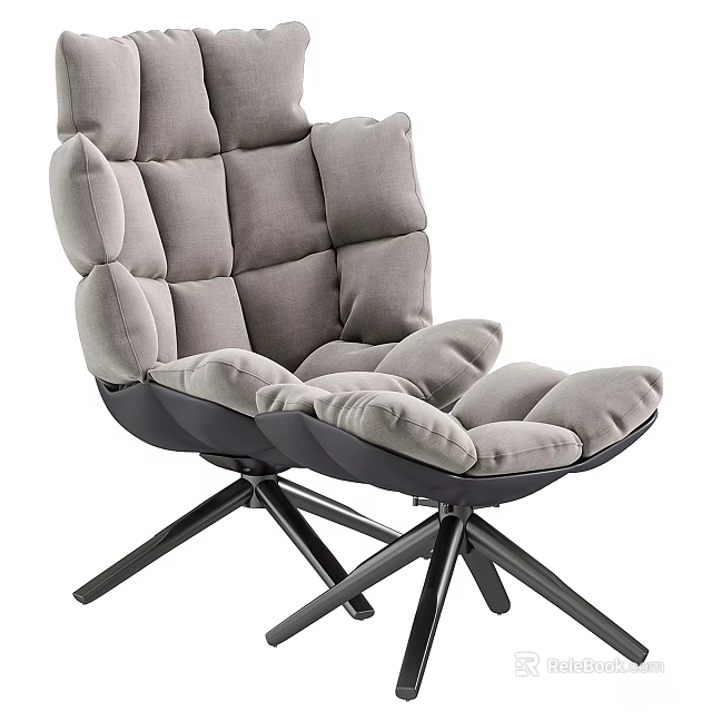 Gray Padded Leisure Chair With Modern Design And Sturdy Metal Base 3d model 