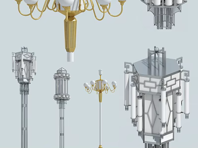 Outdoor Garden Lights Various Design Styles Including Pole Mounted And Hanging Lanterns 3d model