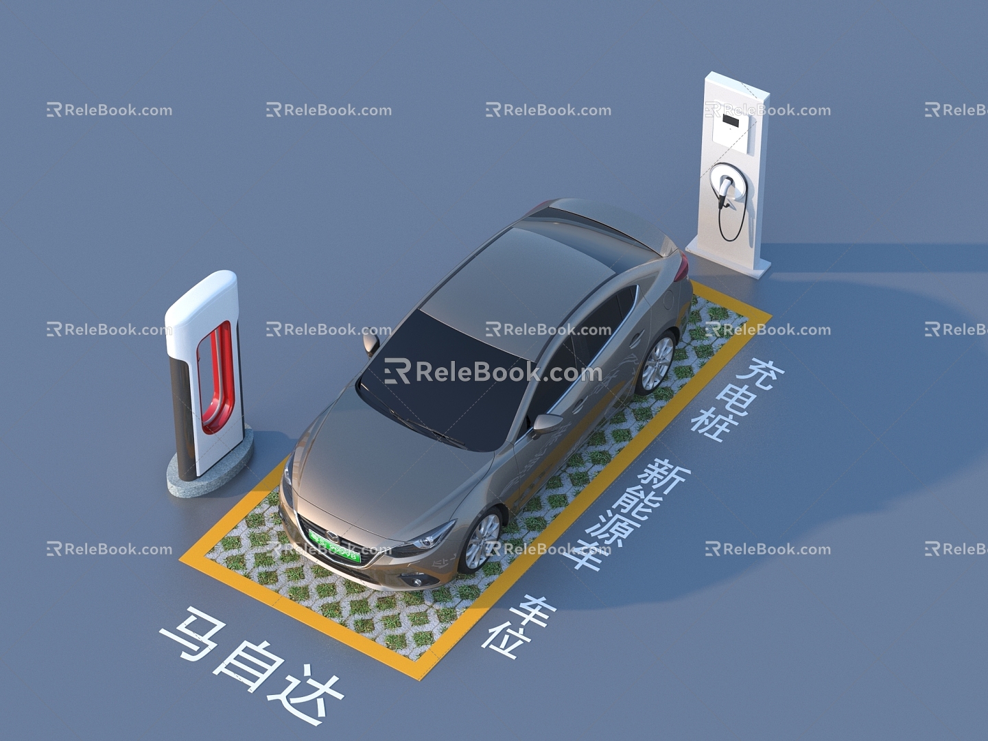 Charging pile new energy car parking space 3d model