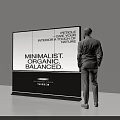 Business Professional Observing Large Billboard Featuring Minimalist Organic Balanced Medical Petrochemical Themes