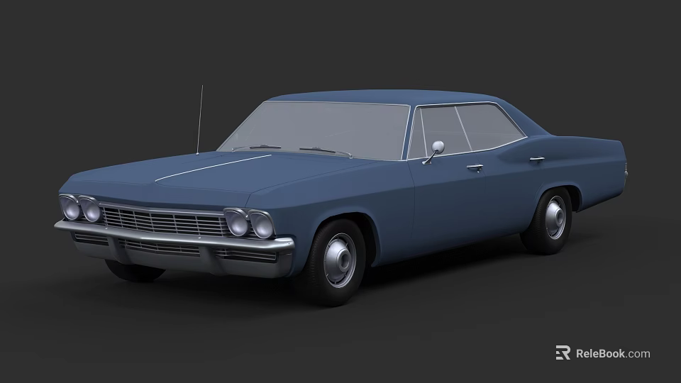 Classic Blue Four Door Vintage Sedan With Round Headlights And Smooth Body Lines 3d model 