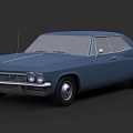 Classic Blue Four Door Vintage Sedan With Round Headlights And Smooth Body Lines