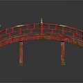 Ornate Traditional Red Arched Bridge Featuring Golden Decorations And Wooden Railings