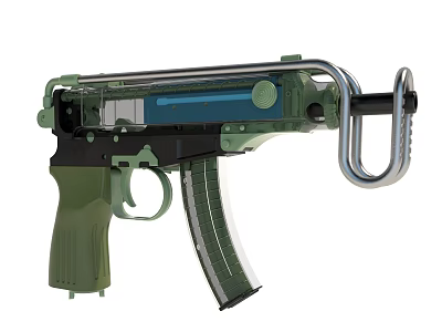Green And Black Submachine Gun With Detachable Magazine And Metal Stock 3d model