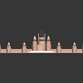 Traditional Fortress Architecture Model With Domed Towers And Wall Structure