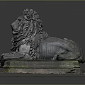 Classic Lying Lion Statue With Ornate Mane And Stone Base 3d model