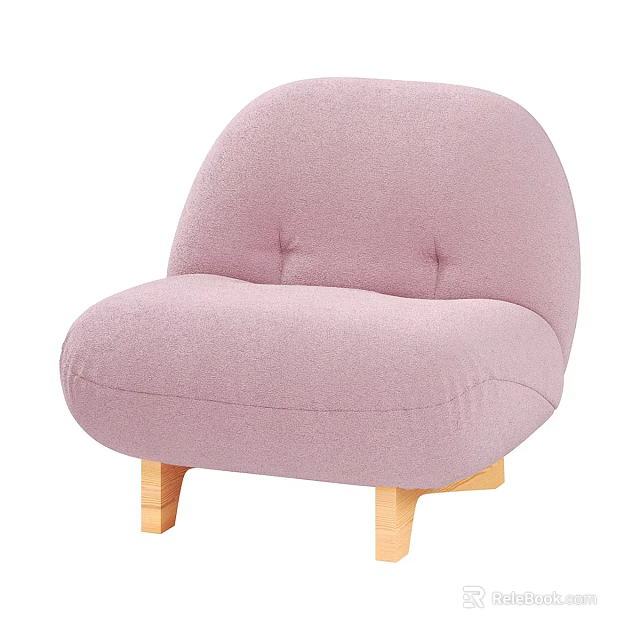 Cozy Pink Plush Single Sofa With Curved Design And Wooden Legs 3d model 