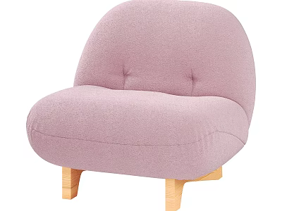Cozy Pink Plush Single Sofa With Curved Design And Wooden Legs 3d model
