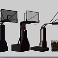 Professional Basketball Court With Multiple Colorful Hoops And Basketball Storage Baskets