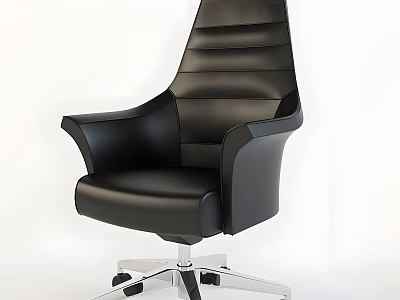 Sleek Black Leather Leisure Chair With Comfortable Armrests And Sturdy Metal Base Wheels 3d model