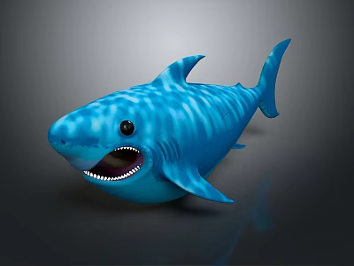 Cute Blue Striped Shark 3D Model With Open Mouth And Sharp Teeth 3d model