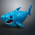 Cute Blue Striped Shark 3D Model With Open Mouth And Sharp Teeth