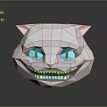 Stylish Low Poly Cat Face Design With Blue Eyes Pink Ears And Sharp Teeth Smile