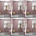 Modern Partition Interior Design With Metal Frame Geometric Pattern And Pink Wall 3d model