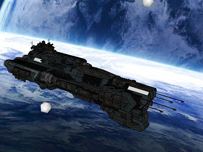 Futuristic Sci Fi Spaceship Orbiting Earth In Outer Space With White Orbs 3d model