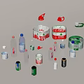 Assorted Beverage Bottles And Cans Featuring Large Water Jugs Small Bottles And Colored Cans 3d model