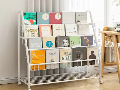 White Metal Bookshelf With Multiple Layers Filled With Colorful Books 3d model