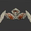 Shiny Metallic Spider Like Mechanical Creature With Red Silver Textures And Reflection On Black Background