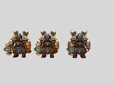 Game and Movie Character in Fantasy Armor with Golden Blue Decorations and Different Poses 3d model