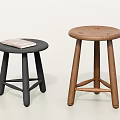 Modern Black And Natural Wood Round Stools With Crossed Legs Design