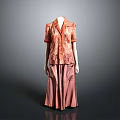 Women's Orange Pink Clothing Set Short Sleeved Shirt Long Skirt On Mannequin Gradient Gray Background