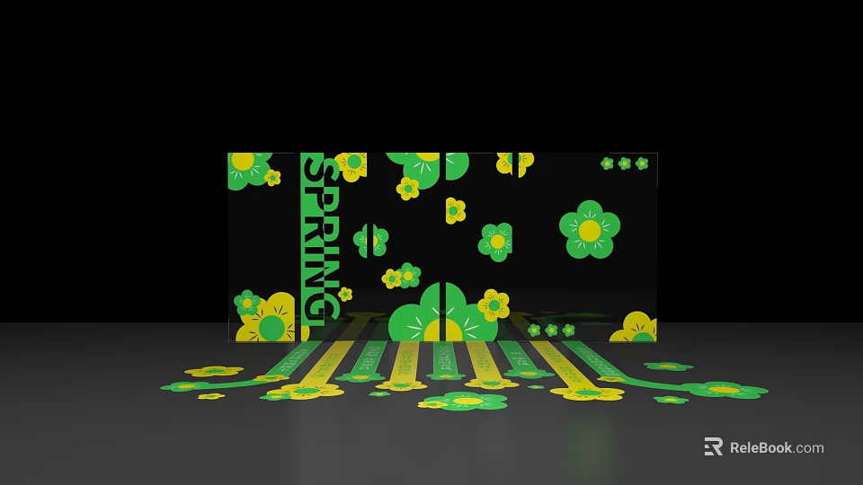 Vibrant Spring Themed Decorative Display With Green Yellow Flowers And Patterns 3d model 