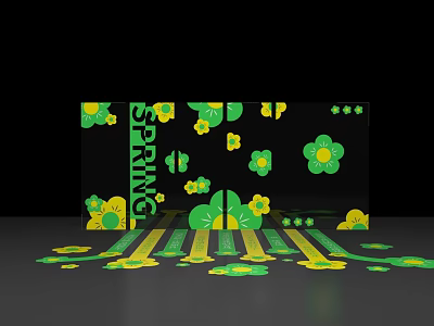Vibrant Spring Themed Decorative Display With Green Yellow Flowers And Patterns 3d model