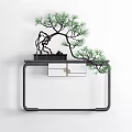 Minimalist Console Table With Bonsai Pine Tree And Black Frame Design 3d model