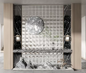 New Chinese style landscape sketch glass brick screen partition 3d model