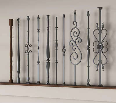 Various Ornate Iron Railing Designs With Spiral And Floral Patterned Balusters 3d model