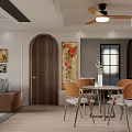 Modern Dining Living Room Interior With Wooden Rattan Decor Round Table And Green Plant