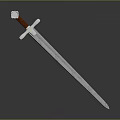 Ornate Metal Sword With Silver Blade Red Handle And Crossguard On Dark Background