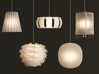 Modern White Chandeliers With Pleated Striped And Spherical Design Styles For Interior Lighting 3d model