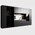 Modern Black Wine Cabinet In Kitchen Interior With Cabinets And Appliances