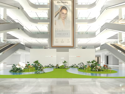 Fashion Runway In Indoor Grand Hall With Greenery Water Feature And Backdrop Poster Setup 3d model