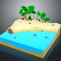 3D Tropical Island Scene With Sandy Beach Green Trees Blue Water And Dolphins