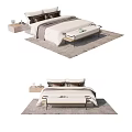 Modern Double Bed Design With Bedside Table Bench And Cozy Bedding On Rug 3d model