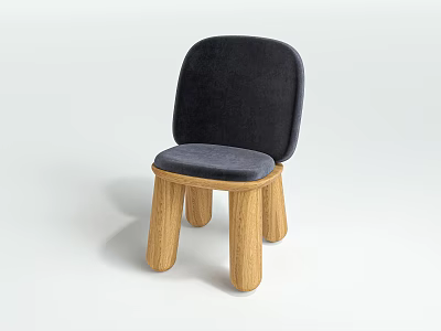 Modern Leisure Chair With Dark Fabric Seat Backrest And Wooden Cylindrical Legs 3d model