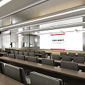 Modern Conference Room Interior With Spacious Layout Arranged Tables Chairs Linear Lighting And Projection Screen