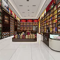 Tobacco and Liquor Store Interior With Shelves Displaying Various Wines and Tobacco Products