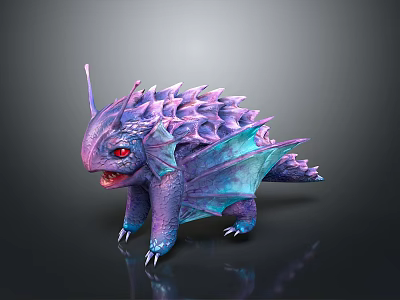 Game And Movie Character With Purple Body Spiked Back Blue Wings And Red Eyes 3d model