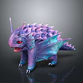 Game And Movie Character With Purple Body Spiked Back Blue Wings And Red Eyes