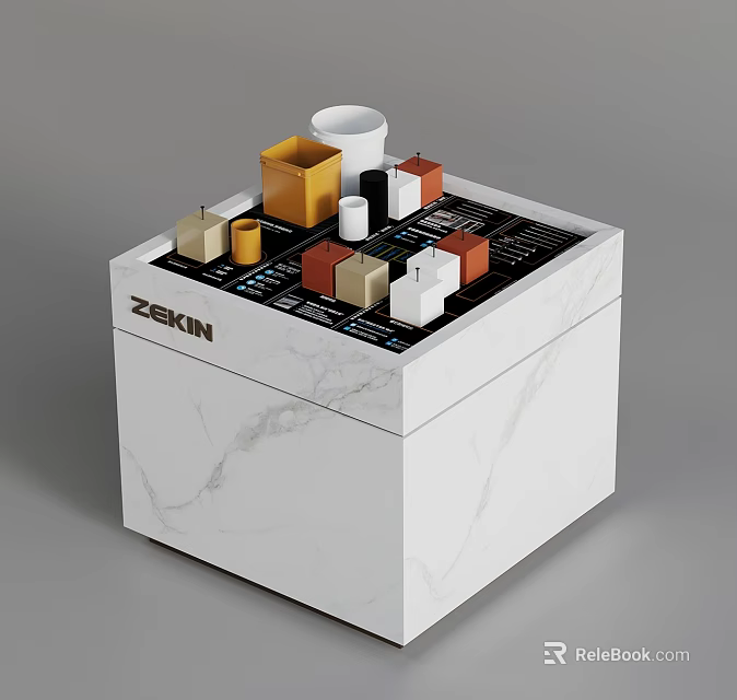 ZEBIN White Marble Display Stand Featuring Colorful Blocks Cylinders And Samples 3d model