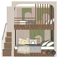 Modern Bunk Bed Design With Staircase Mattresses Pillows And Decorative Balls