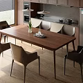 Modern Wooden Dining Table With Leather Chairs In Open Kitchen Interior