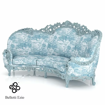 Blue Two Seater Sofa With Ornate Carvings And Patterned Upholstery Classic Design 3d model