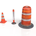 Orange Traffic Safety Equipment With Cones Bollard And Drum Reflective Stripes