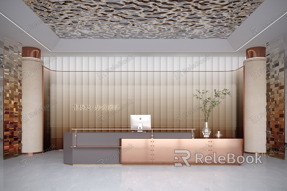 Sales Office Front Desk Background Wall Reception Area Bar Reception model